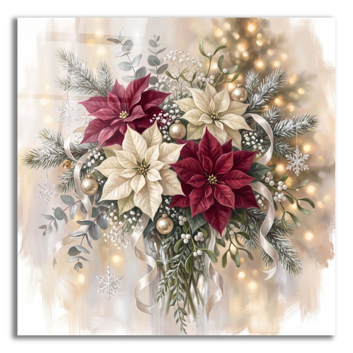 Christmas Poinsettias — A Winter's Kiss by Veve acrylic glass wall art