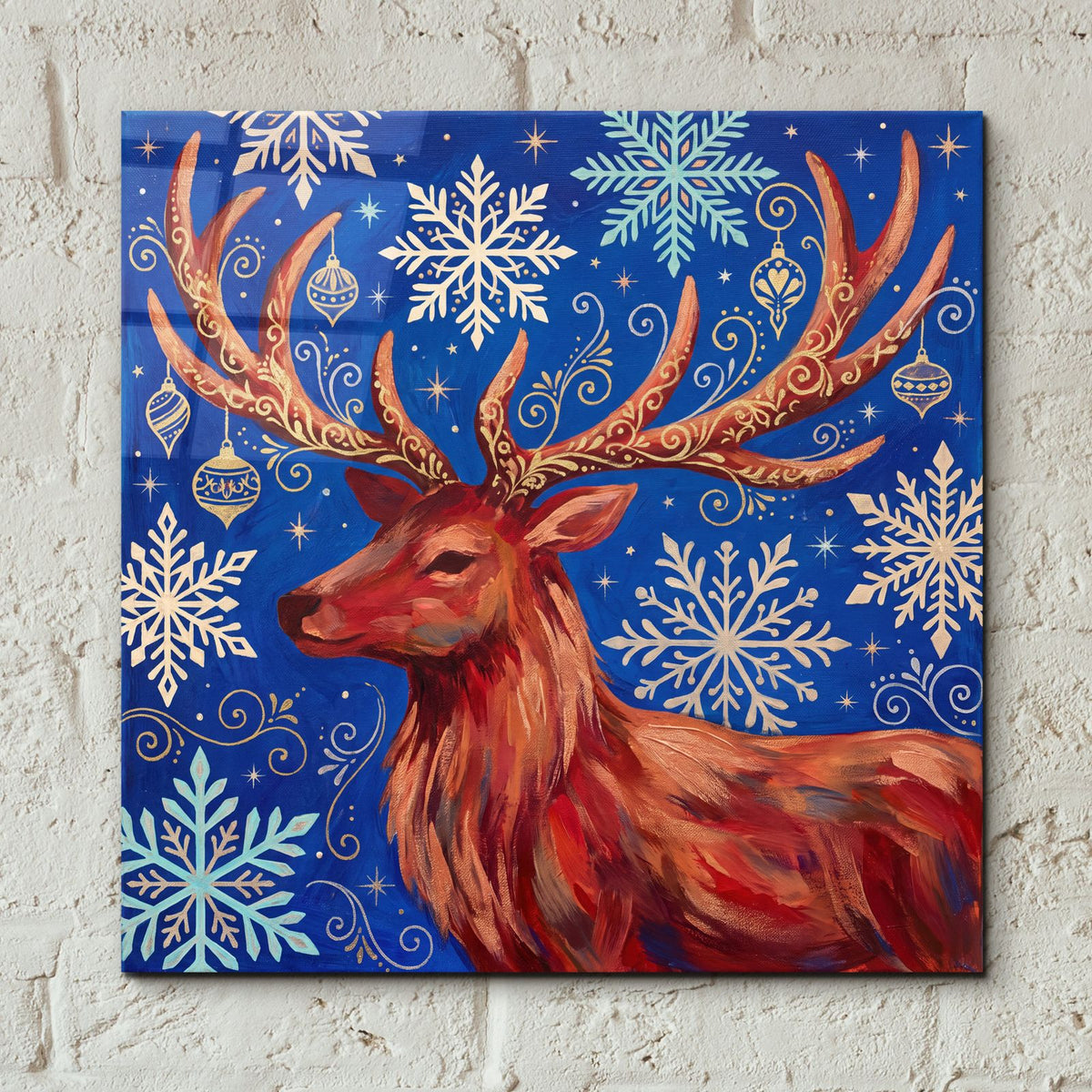 Christmas Sparkle – The Golden Reindeer by Veve - 12x12 acrylic wall art in a room