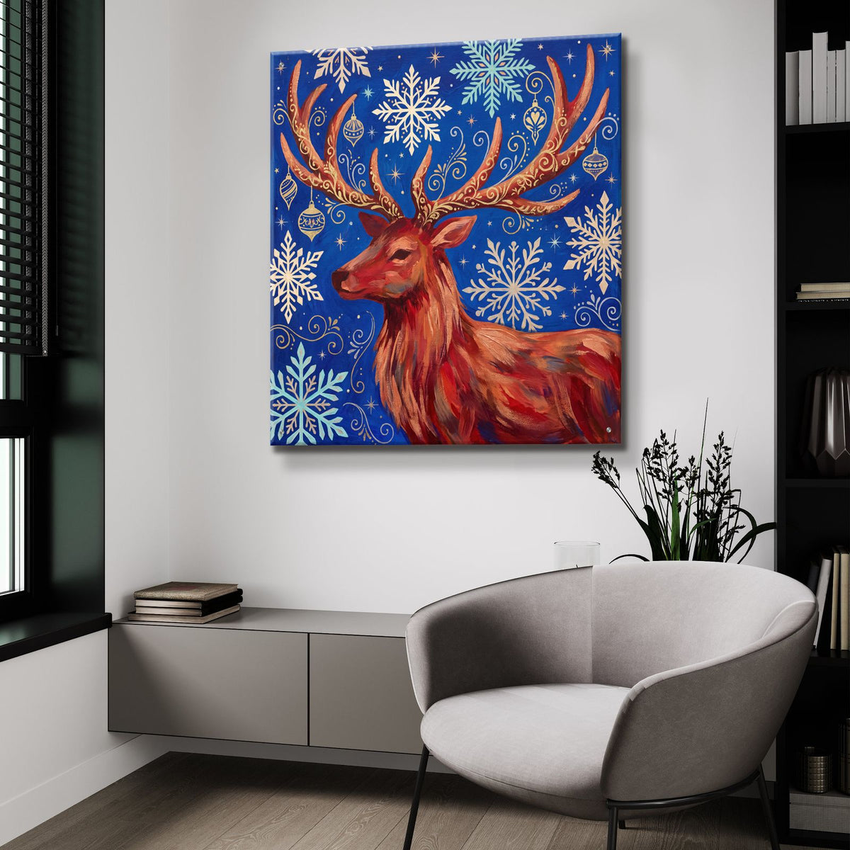 Christmas Sparkle – The Golden Reindeer by Veve - 36x36 acrylic wall art in a room