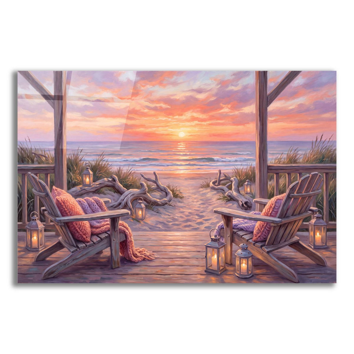 Coastal Sunset Driftwood Deck Beach Evening by Veve acrylic glass wall art