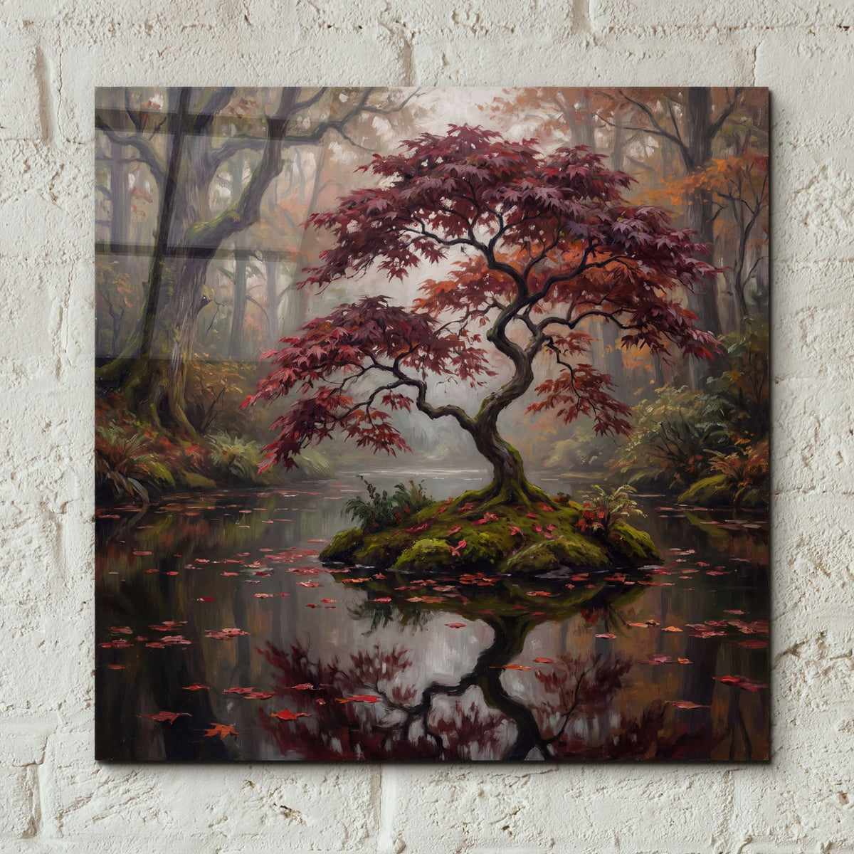 Crimson Maple Reflection by Veve - 12x12 acrylic wall art in a room