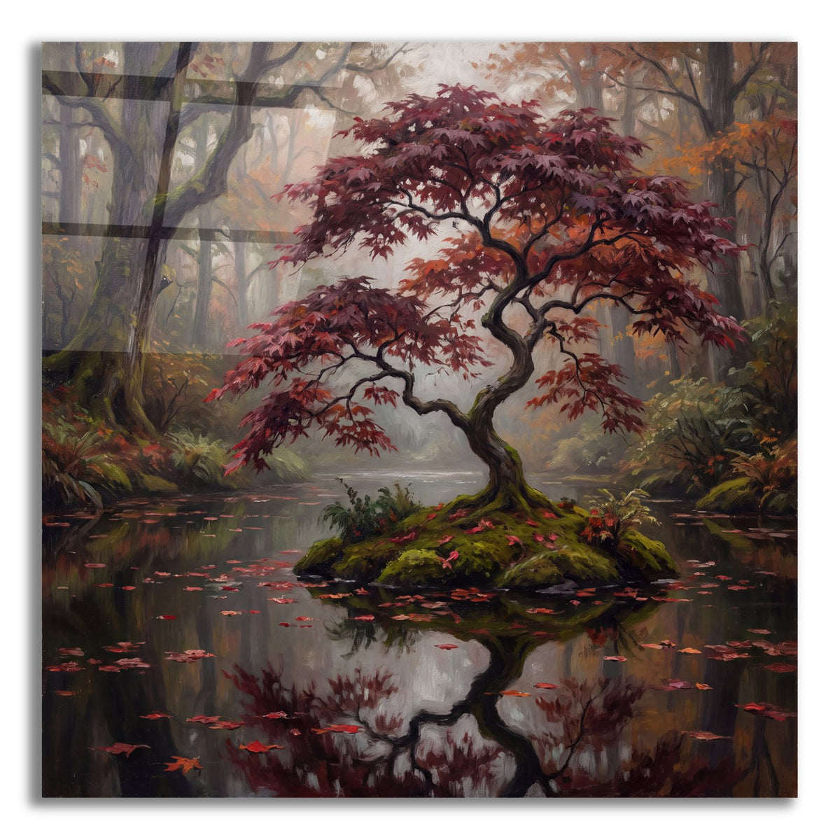 Crimson Maple Reflection by Veve acrylic glass wall art