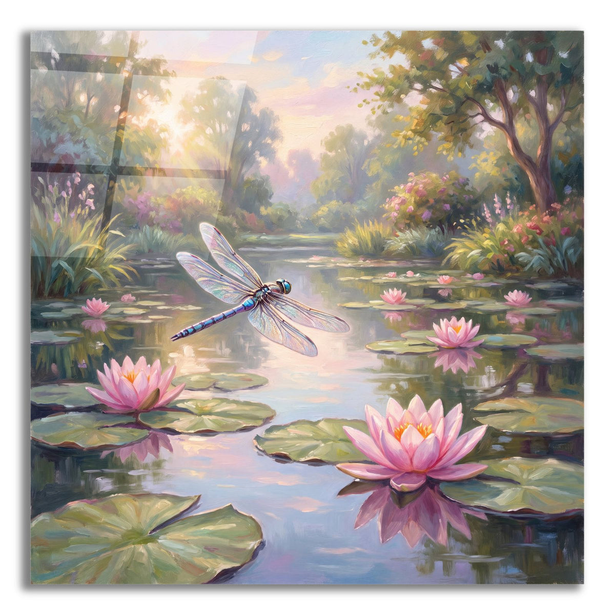 Dragonfly in Lily Pond by Veve acrylic glass wall art
