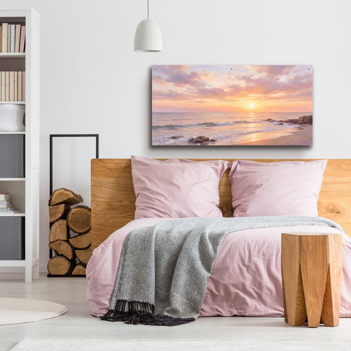 Golden Horizon Sunset Over the Sea by Veve - 48x24 acrylic wall art in a room