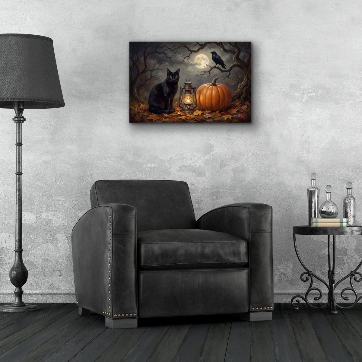 Halloween Black Cat and Raven by Veve - 24x16 acrylic wall art in a room