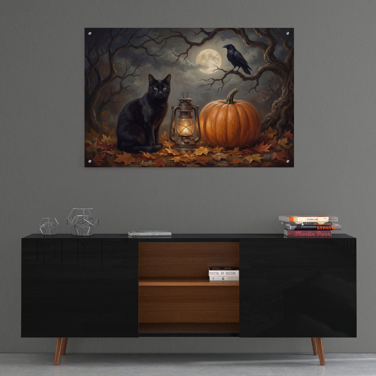 Halloween Black Cat and Raven by Veve - 36x24 acrylic wall art in a room