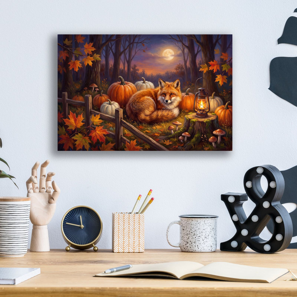 Halloween Fox Pumpkins by Veve - 16x12 acrylic wall art in a room