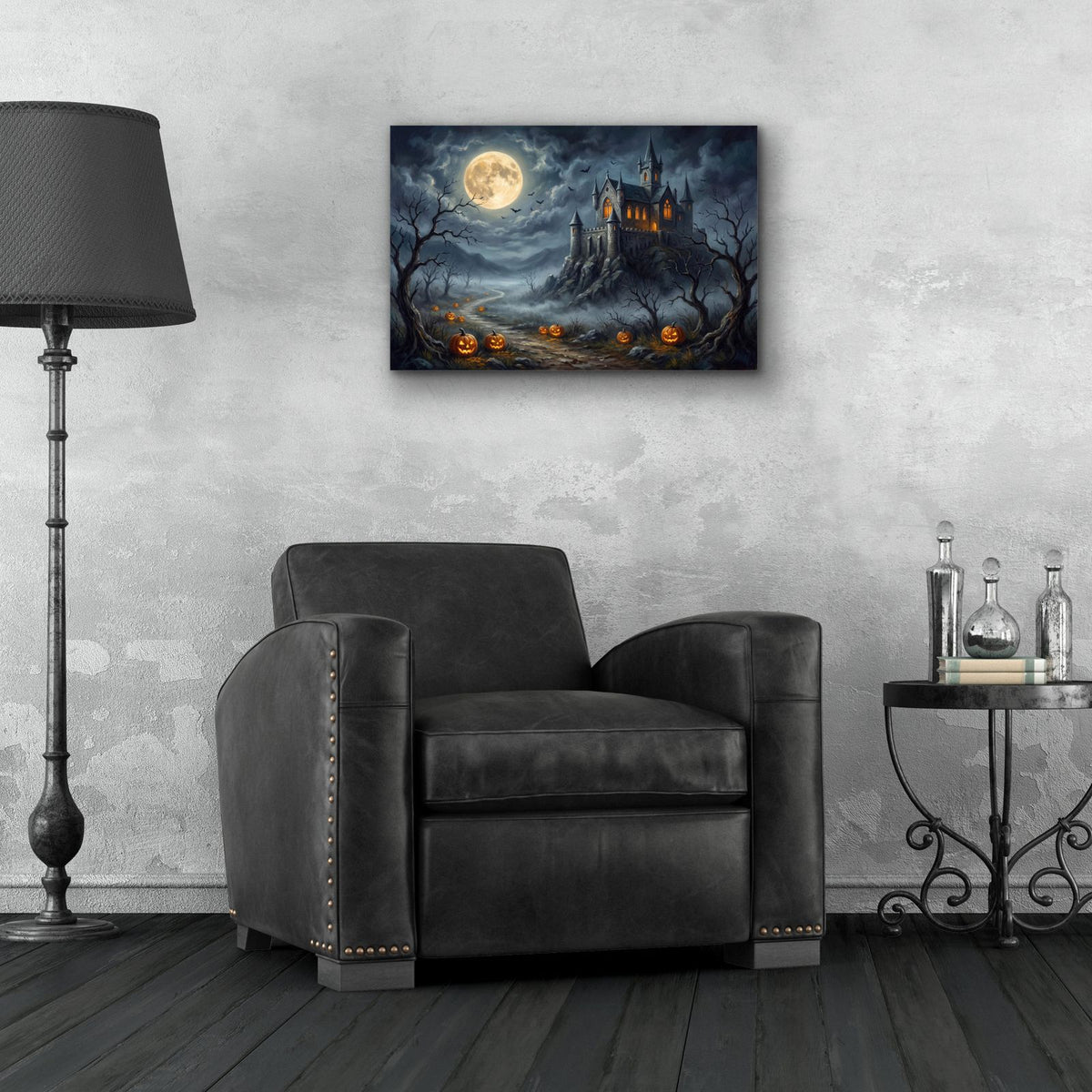 Halloween Moonlit Castle by Veve - 24x16 acrylic wall art in a room
