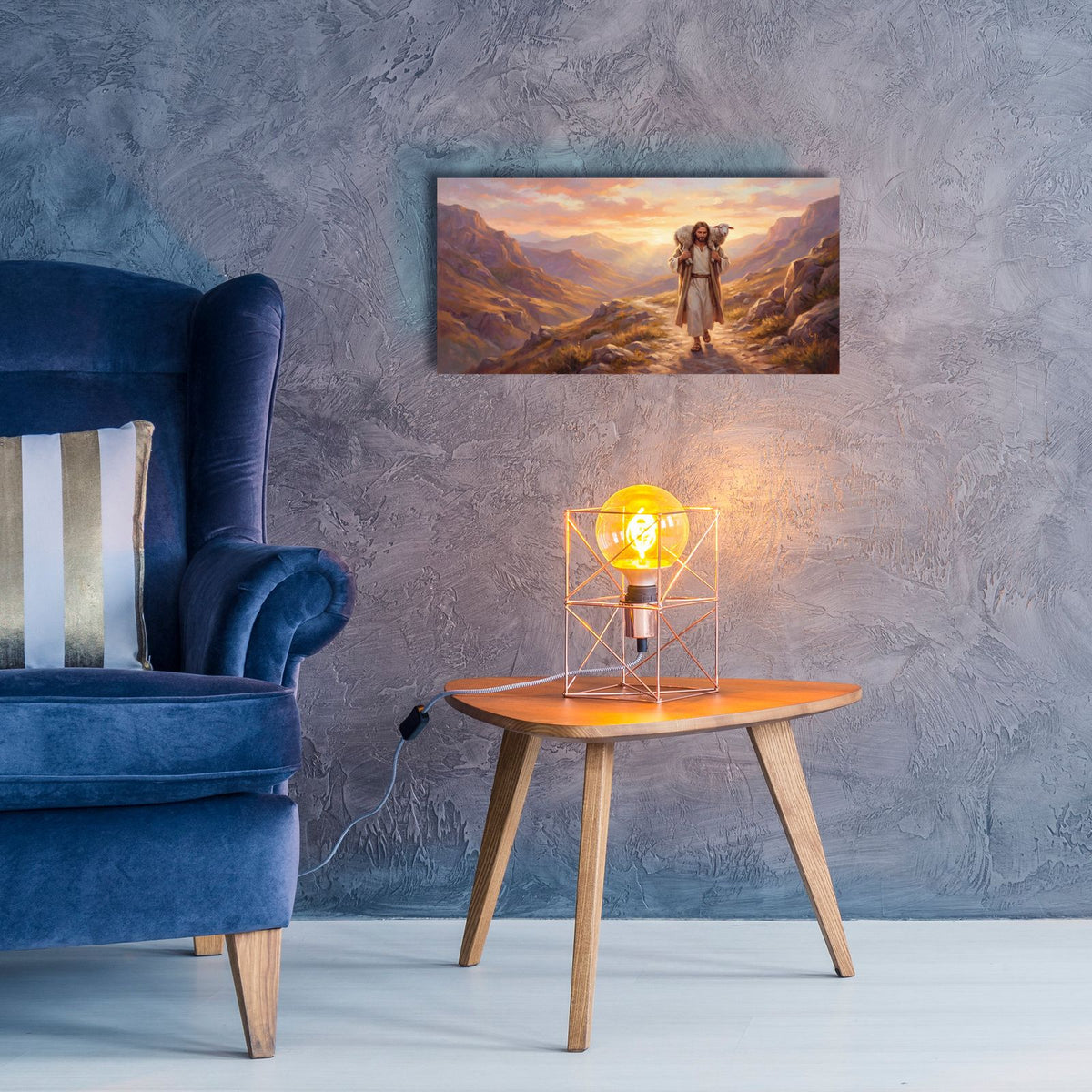 Jesus and Lost Sheep by Veve - 24x12 acrylic wall art in a room