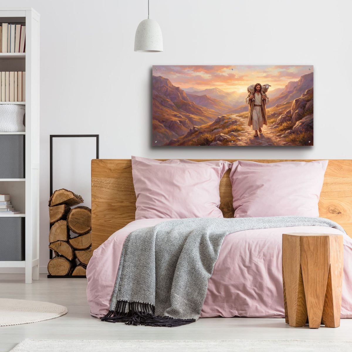 Jesus and Lost Sheep by Veve - 48x24 acrylic wall art in a room