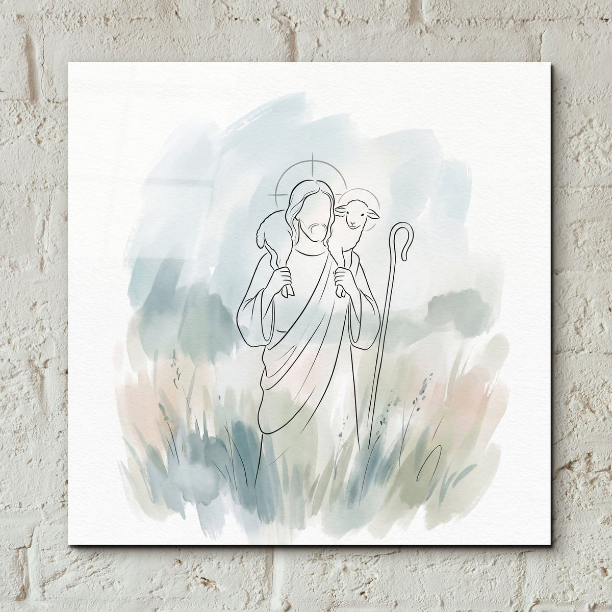 Jesus Good Shepherd Minimalist by Veve - 12x12 acrylic wall art in a room