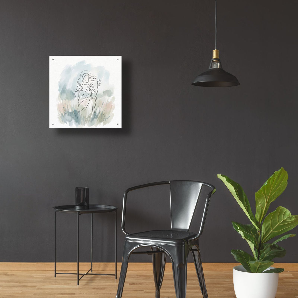 Jesus Good Shepherd Minimalist by Veve - 24x24 acrylic wall art in a room