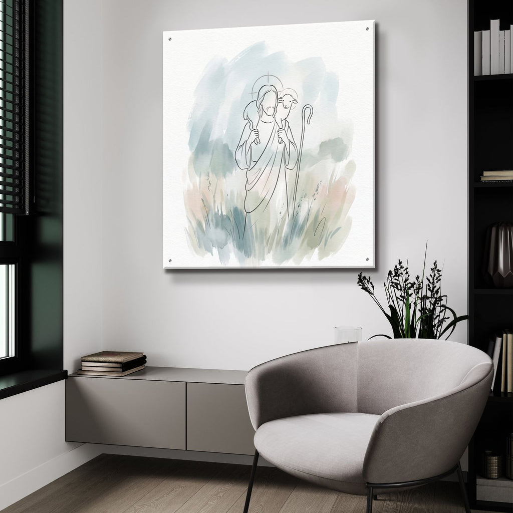Jesus Good Shepherd Minimalist by Veve - 36x36 acrylic wall art in a room
