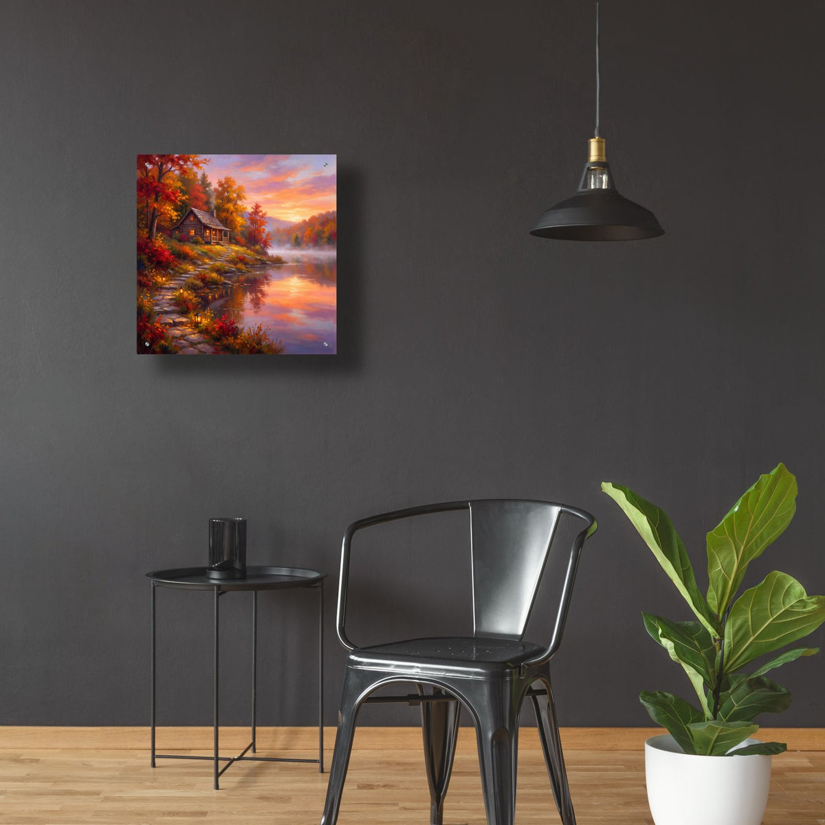 Lake House at Sunrise by Veve - 24x24 acrylic wall art in a room