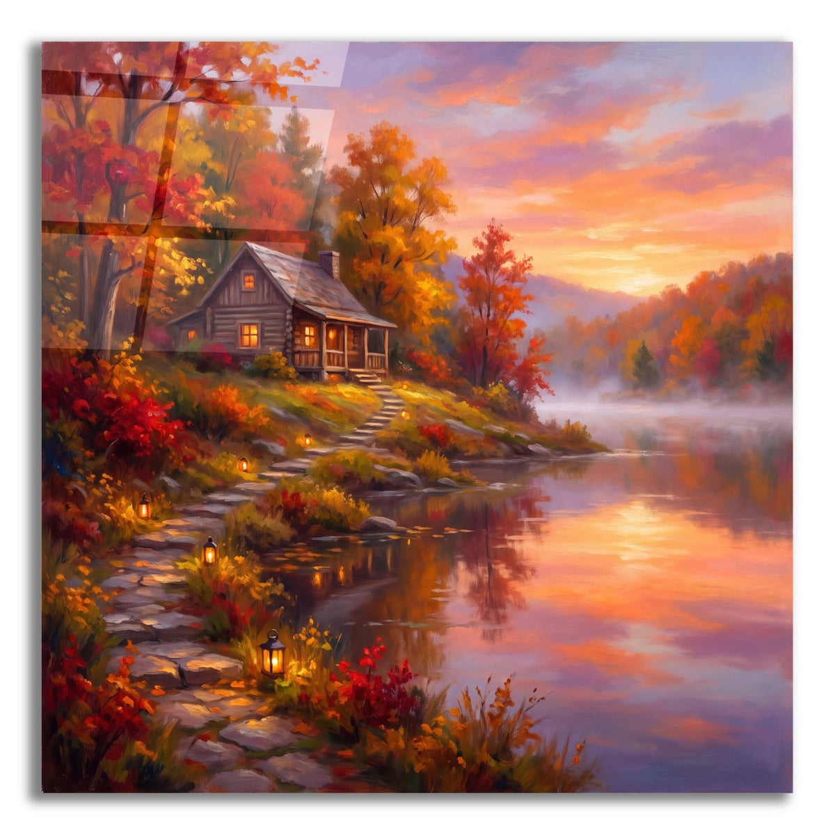 Epic Art 'Lake House at Sunrise' By Veve Acrylic Glass Wall Art