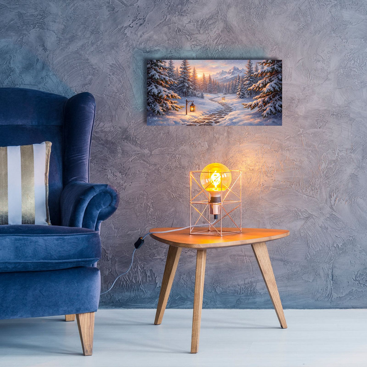 Lantern Path Through Snowy Forest by Veve - 24x12 acrylic wall art in a room