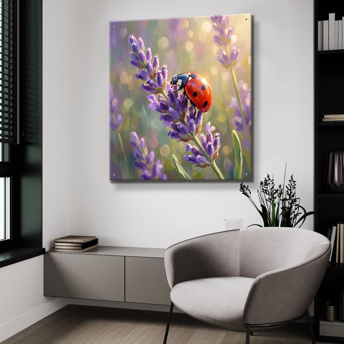 Lavender and Ladybug by Veve - 36x36 acrylic wall art in a room