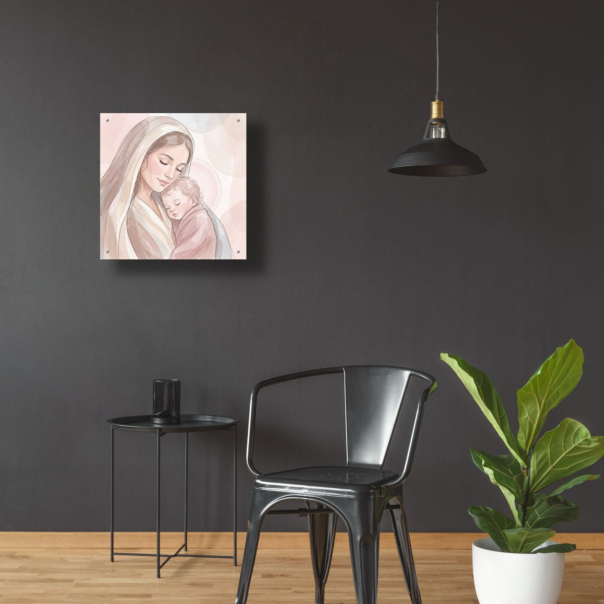 Mary with Child Minimalist by Veve - 24x24 acrylic wall art in a room