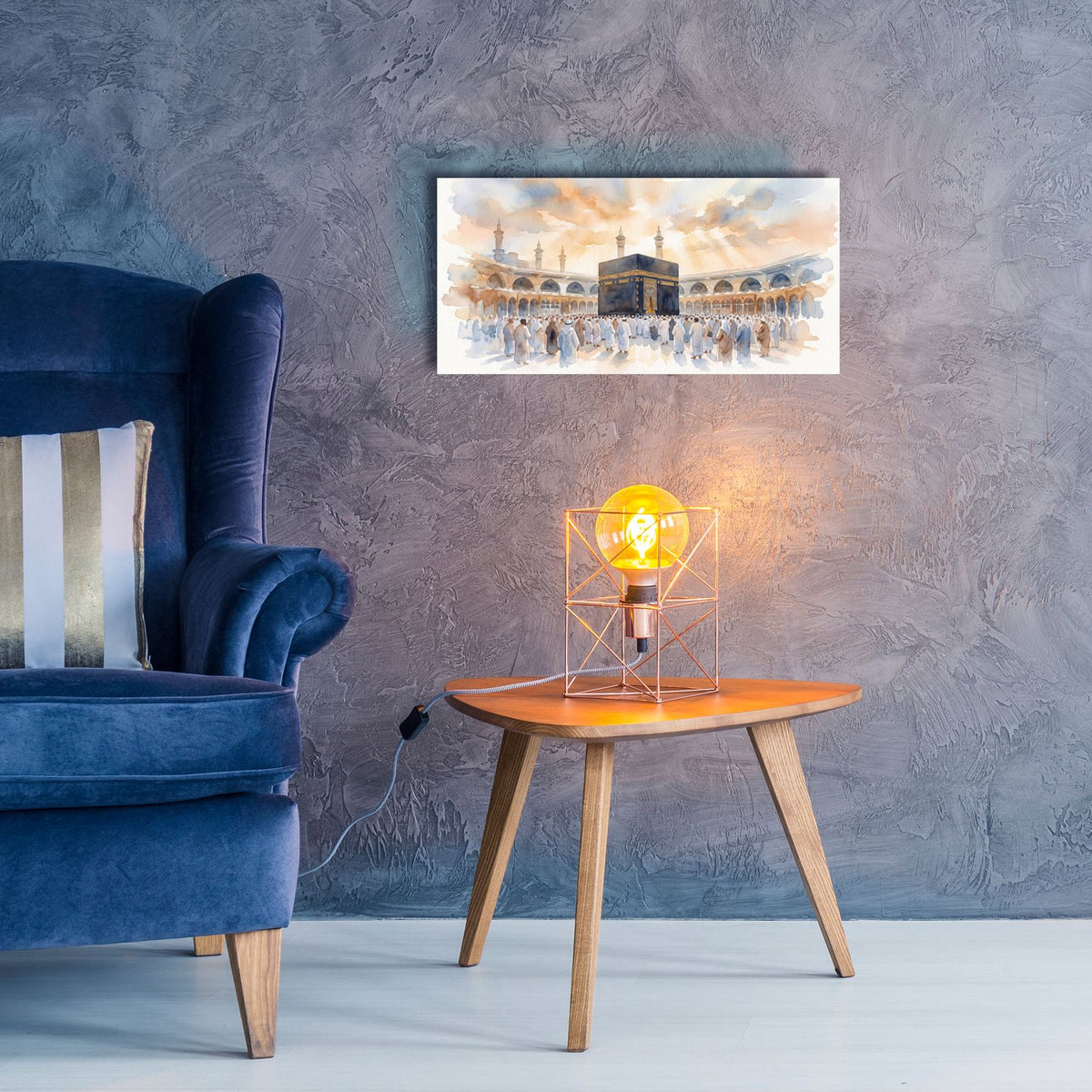 Mecca Kaaba Watercolors by Veve - 24x12 acrylic wall art in a room