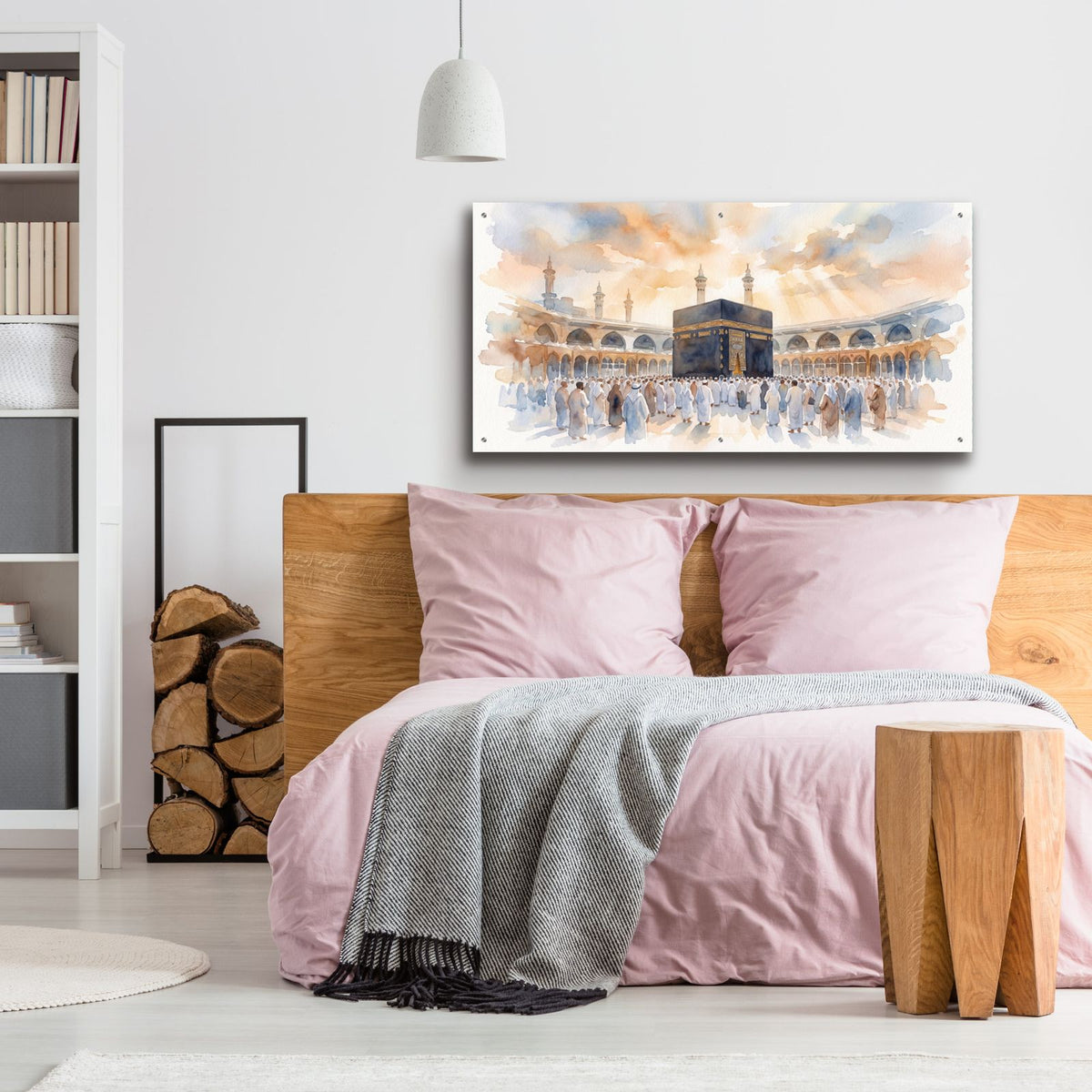 Mecca Kaaba Watercolors by Veve - 48x24 acrylic wall art in a room