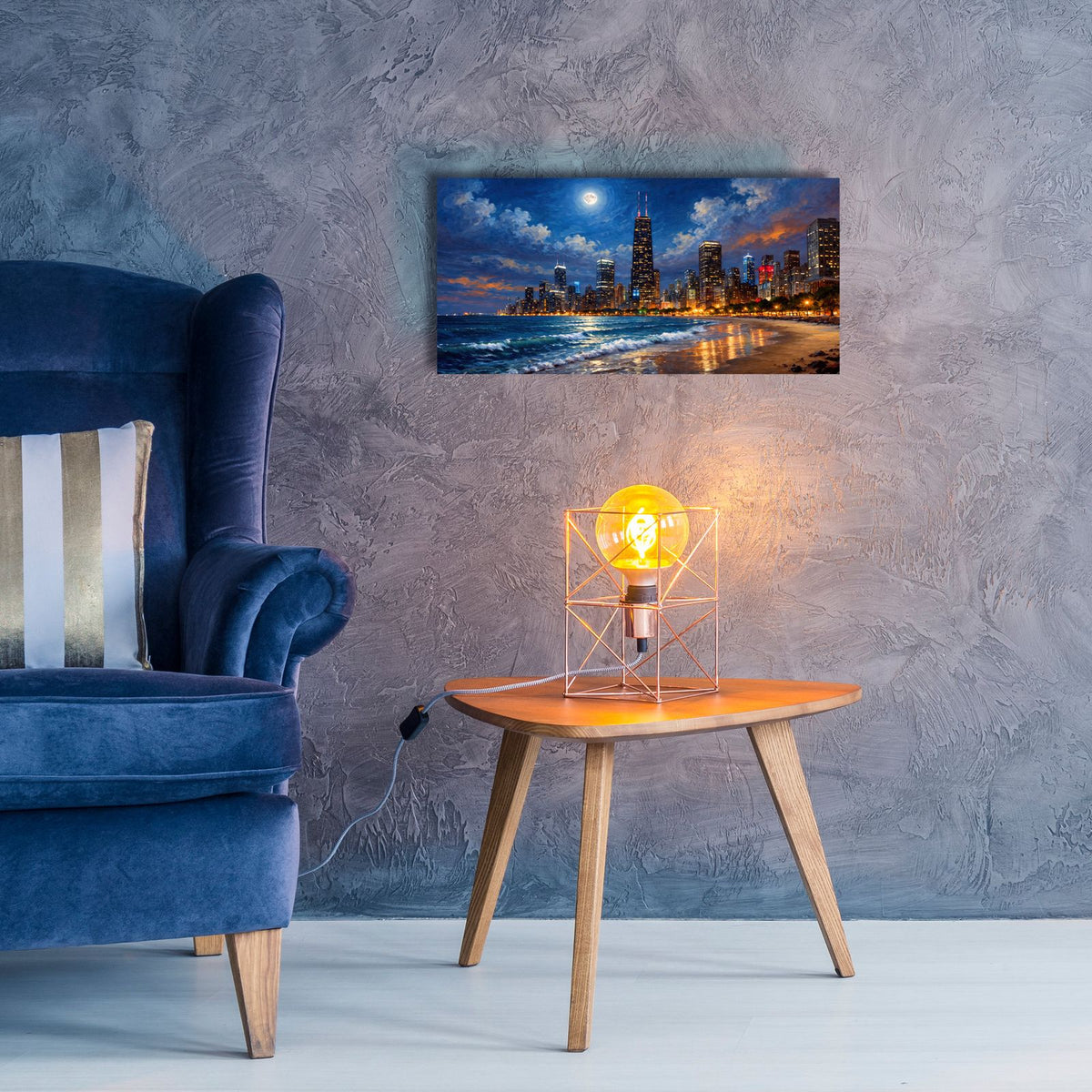Moonlit Chicago Skyline (1) by Veve - 24x12 acrylic wall art in a room