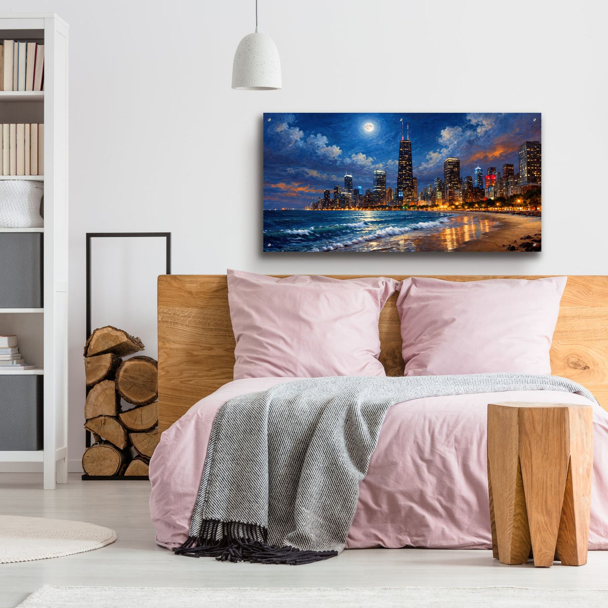 Moonlit Chicago Skyline (1) by Veve - 48x24 acrylic wall art in a room