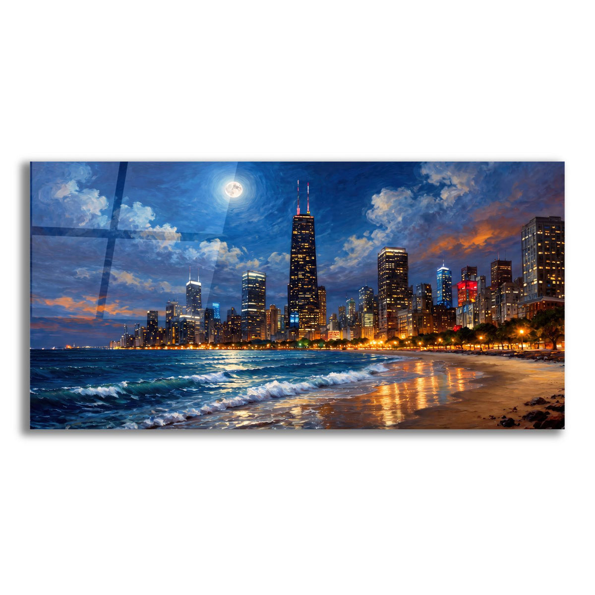 Moonlit Chicago Skyline (1) by Veve acrylic glass wall art