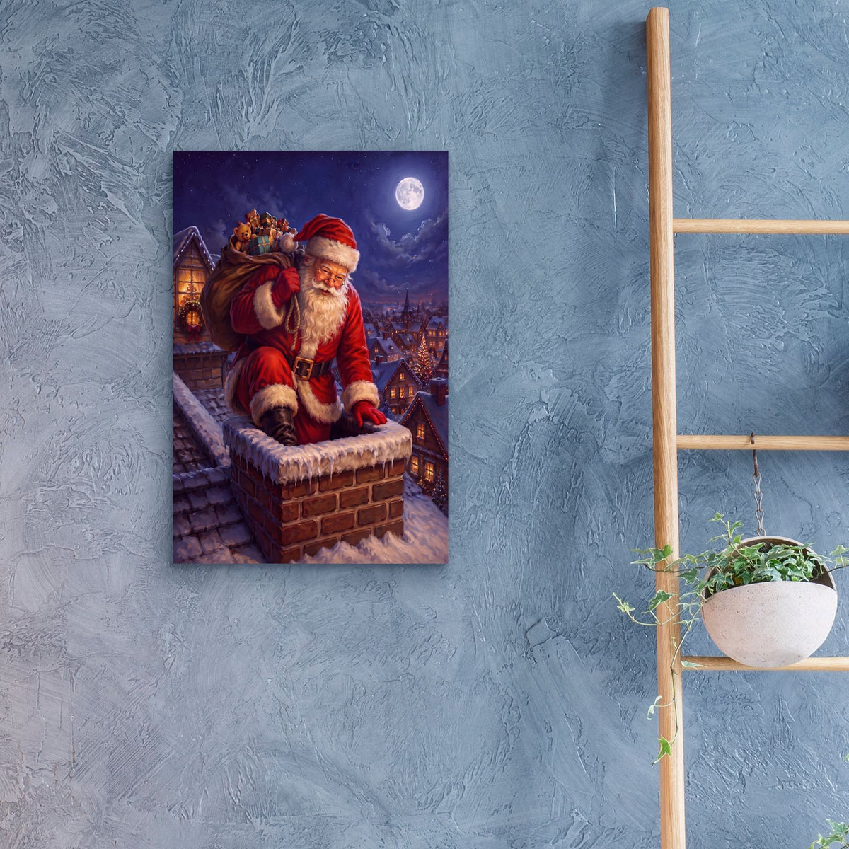 Santa Down the Chimney by Veve - 16x24 acrylic wall art in a room