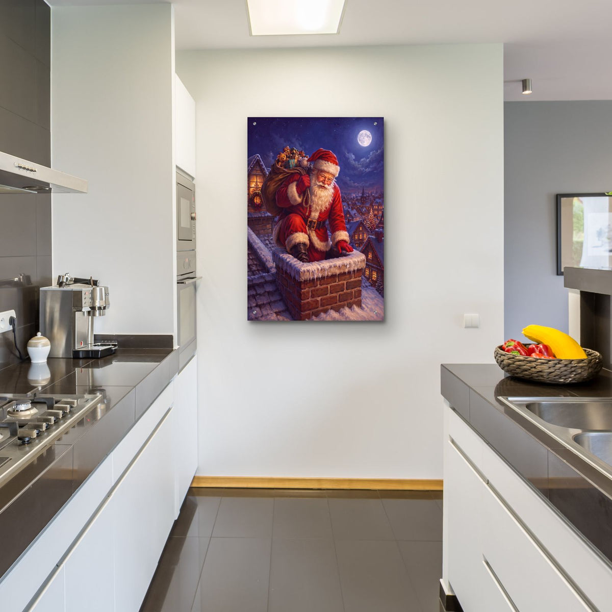 Santa Down the Chimney by Veve - 24x36 acrylic wall art in a room