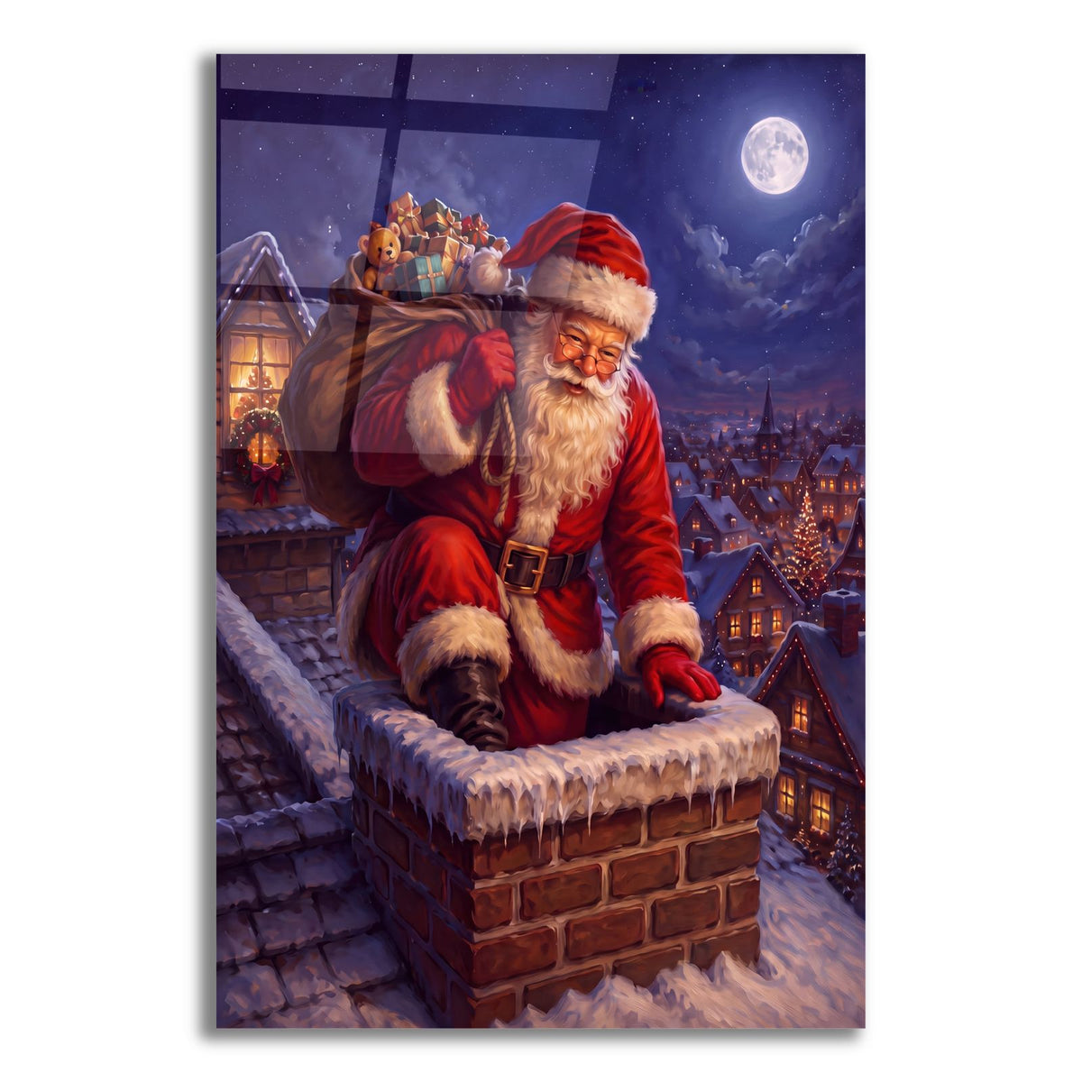 Santa Down the Chimney by Veve acrylic glass wall art