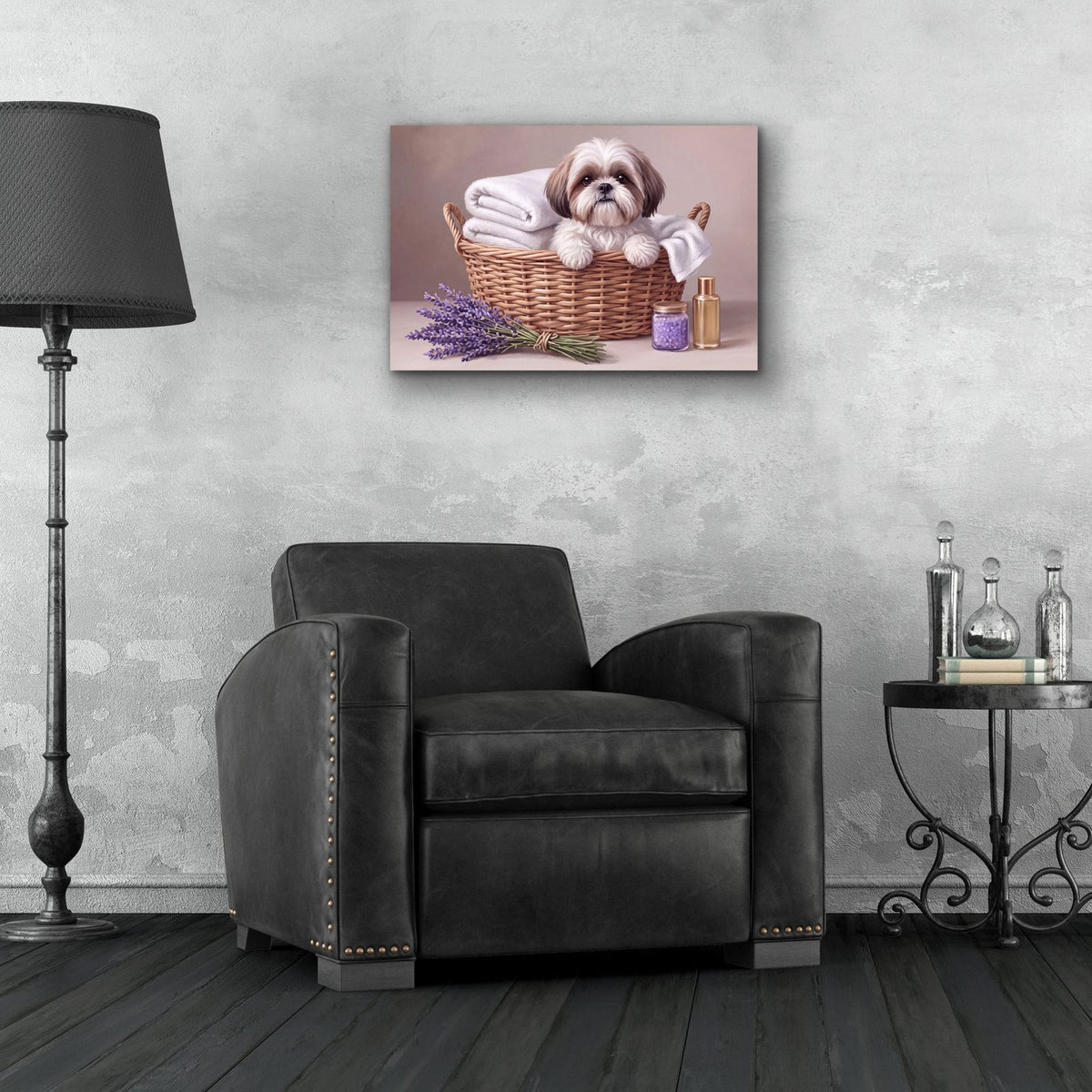 Shih Tzu in Laundry Basket by Veve - 24x16 acrylic wall art in a room