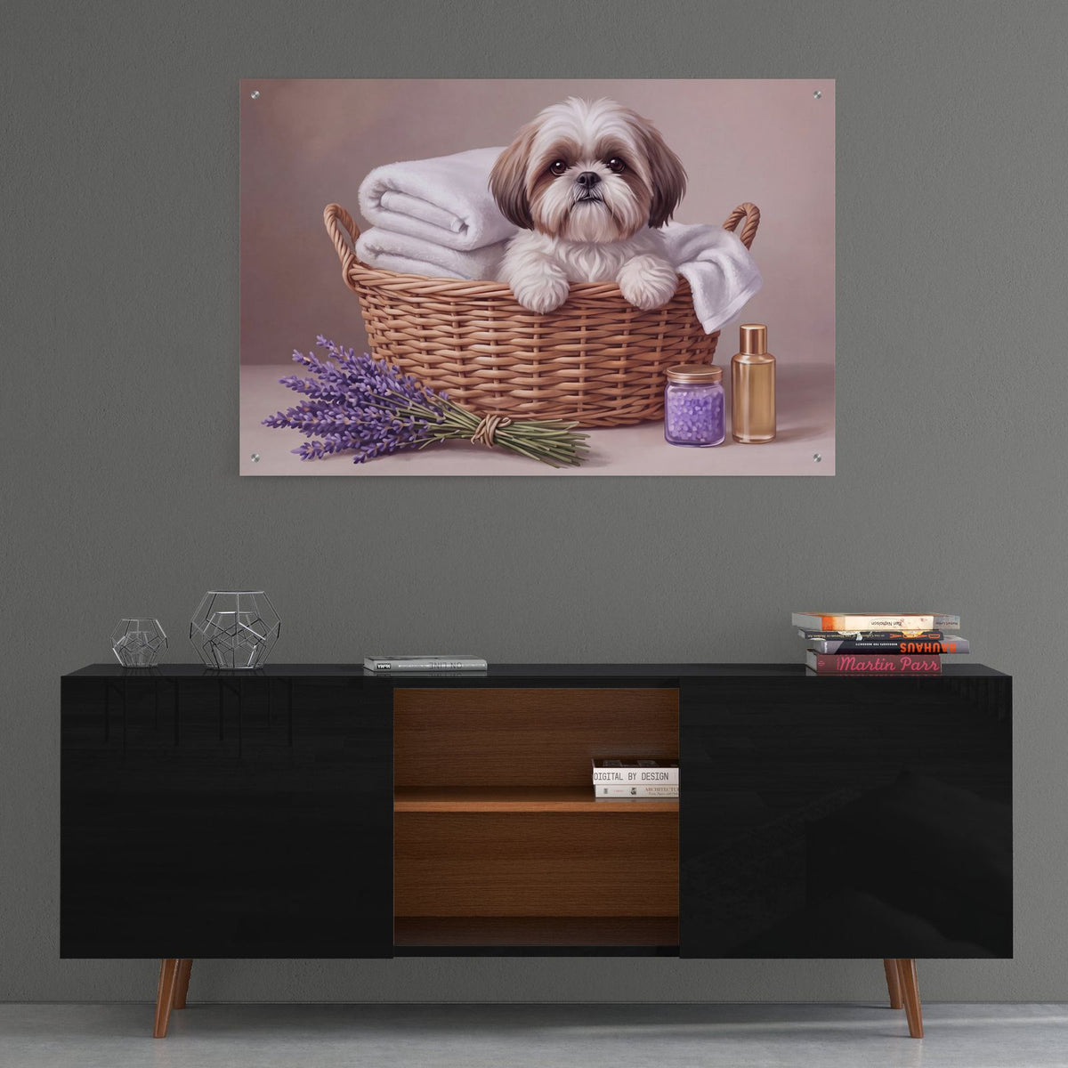 Shih Tzu in Laundry Basket by Veve - 36x24 acrylic wall art in a room
