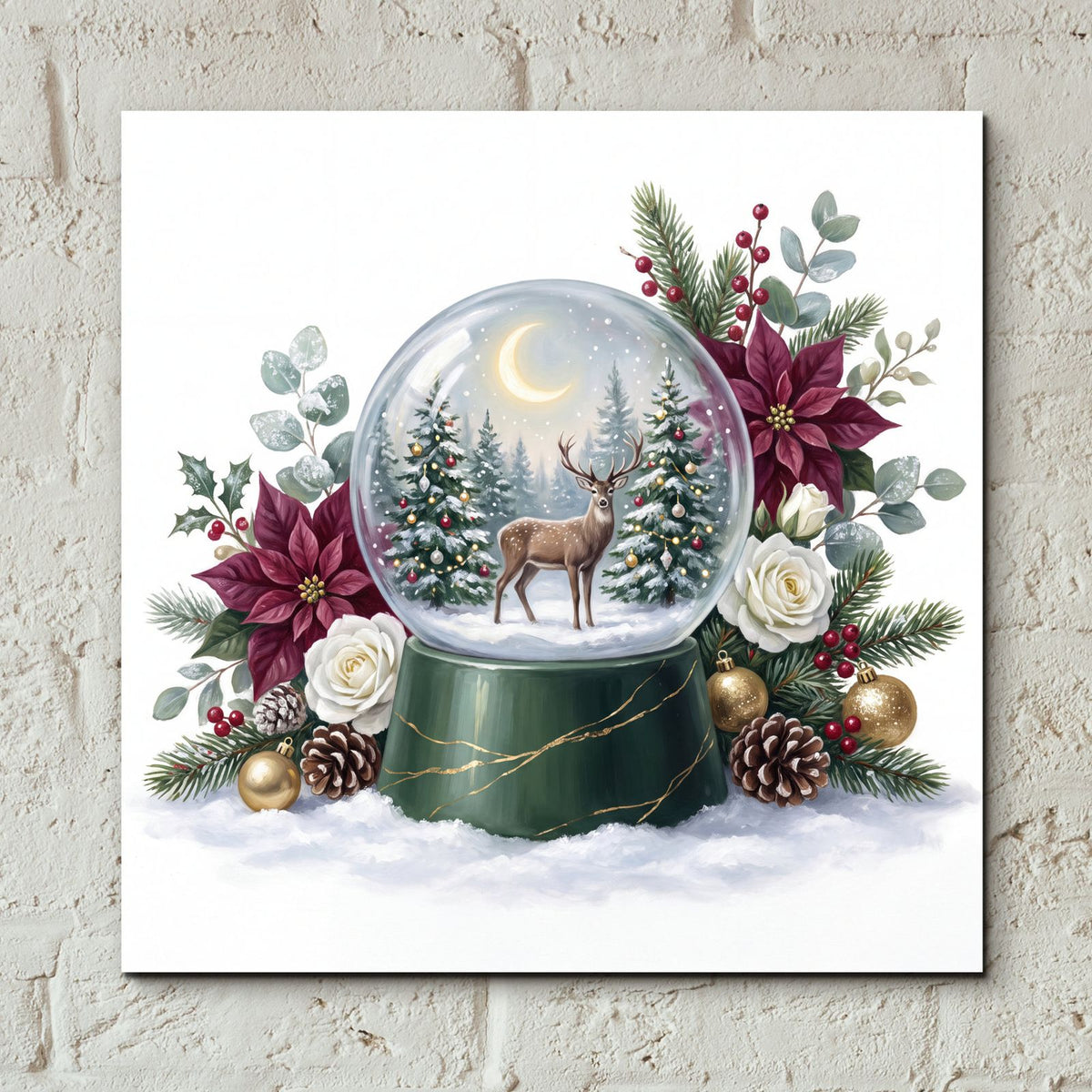 Snow Globe Woodland Deer Christmas by Veve - 12x12 acrylic wall art in a room