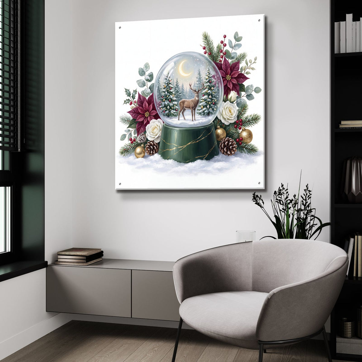 Snow Globe Woodland Deer Christmas by Veve - 36x36 acrylic wall art in a room