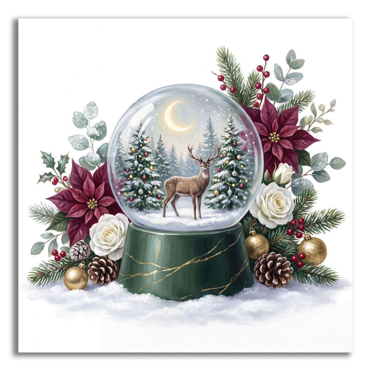 Snow Globe Woodland Deer Christmas by Veve acrylic glass wall art
