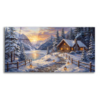 Snowy Cabin Above Frozen Mountain Lake by Veve acrylic glass wall art