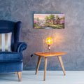 Spring Riverside Cottage Cherry Blossom and Wisteria Painting by Veve - 24x12 acrylic wall art in a room