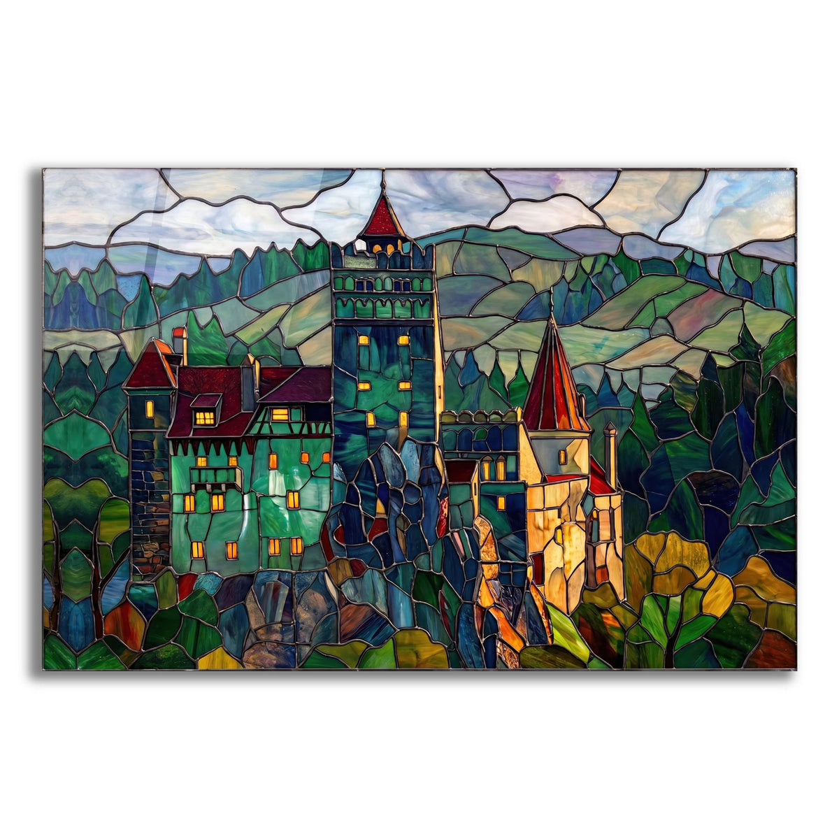Stained Glass Style Bran Castle III by Veve acrylic glass wall art