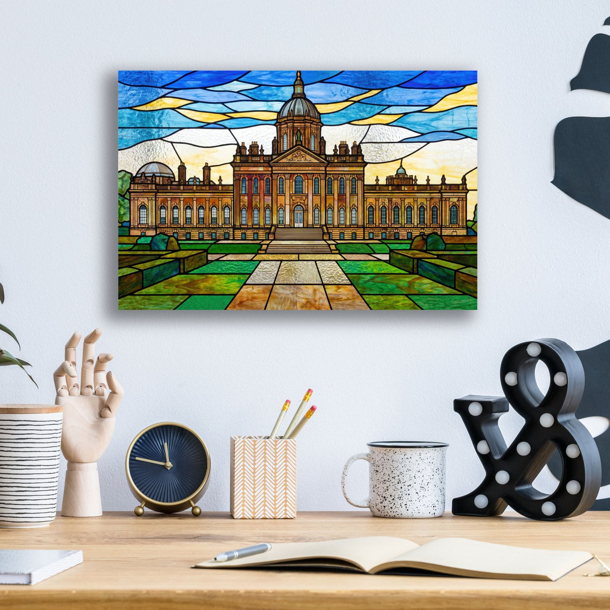 Stained Glass Style Castle Howard I by Veve - 16x12 acrylic wall art in a room