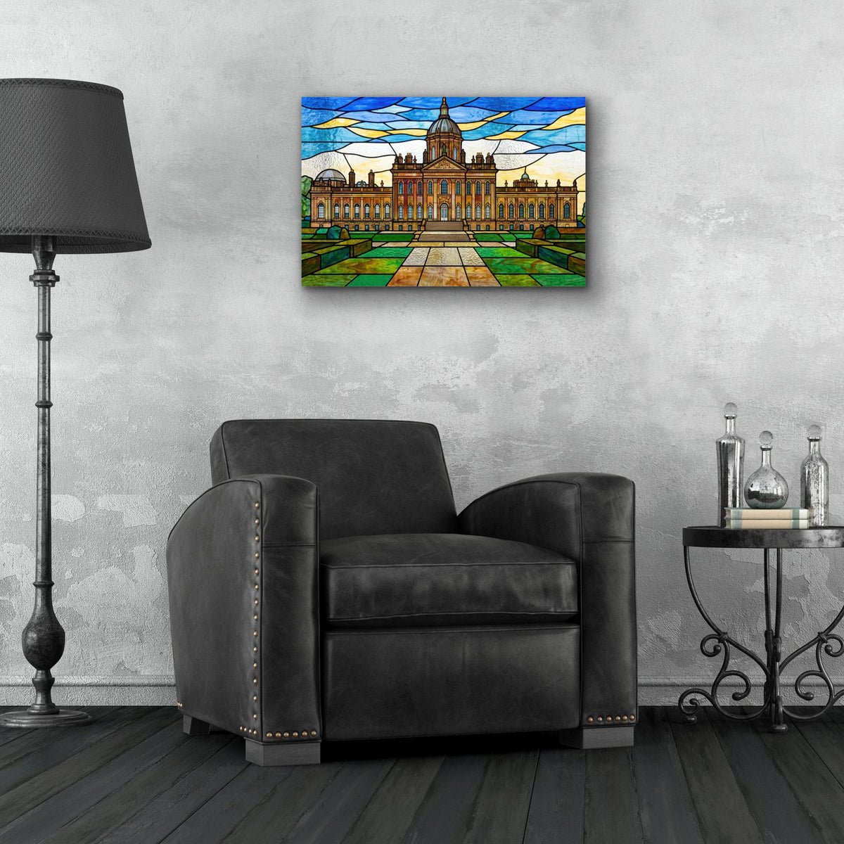 Stained Glass Style Castle Howard I by Veve - 24x16 acrylic wall art in a room