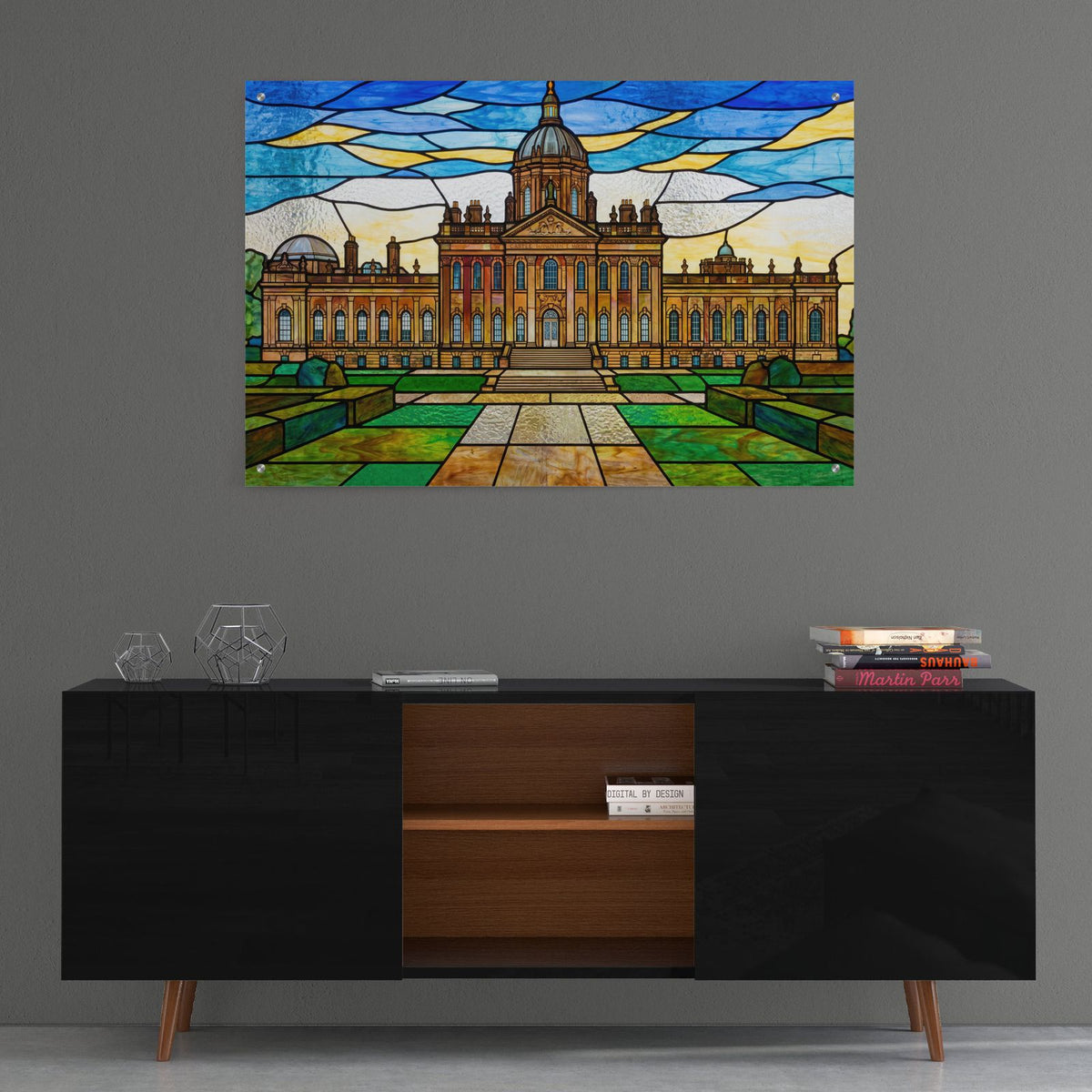 Stained Glass Style Castle Howard I by Veve - 36x24 acrylic wall art in a room