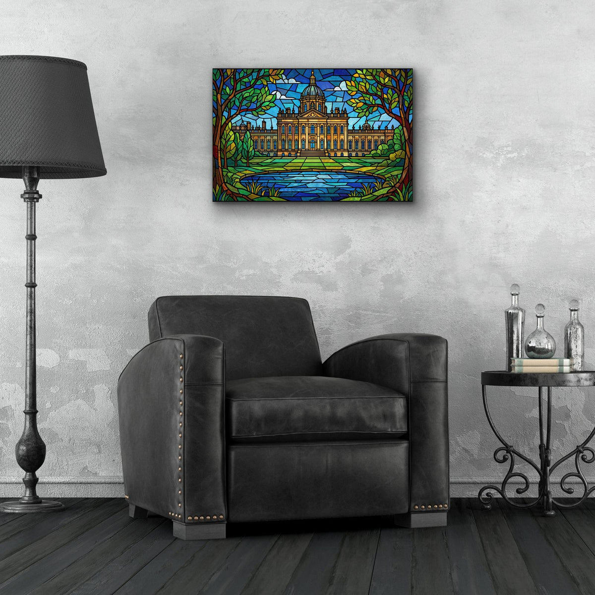 Stained Glass Style Castle Howard II by Veve - 24x16 acrylic wall art in a room