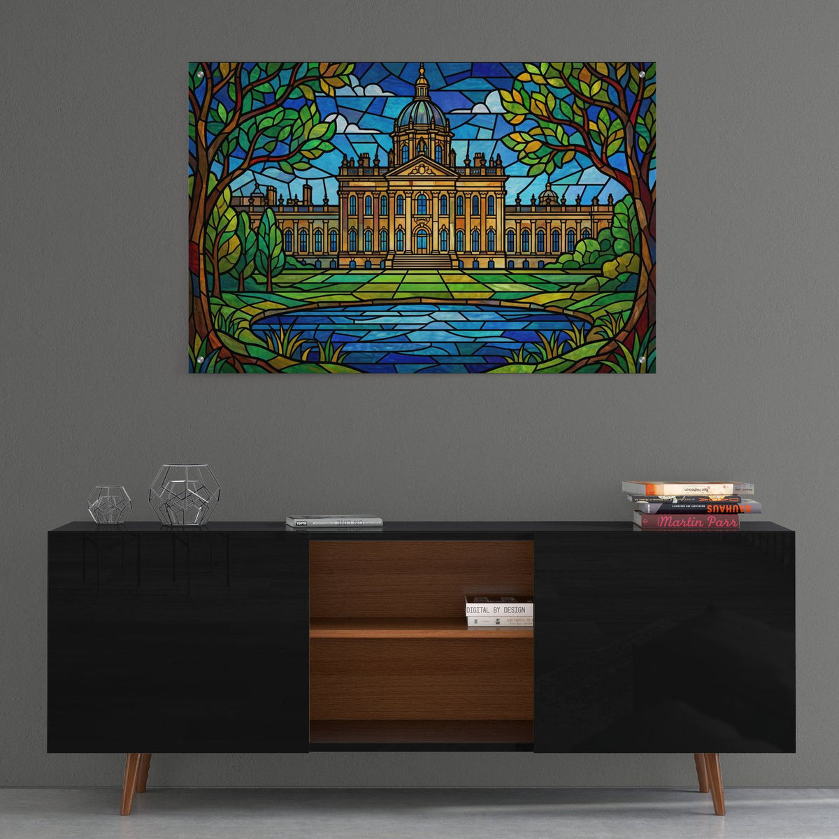 Stained Glass Style Castle Howard II by Veve - 36x24 acrylic wall art in a room
