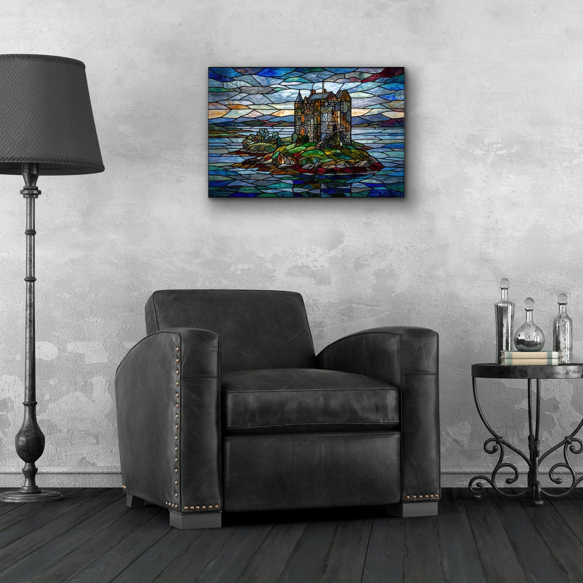 Stained Glass Style Castle Stalker I by Veve - 24x16 acrylic wall art in a room