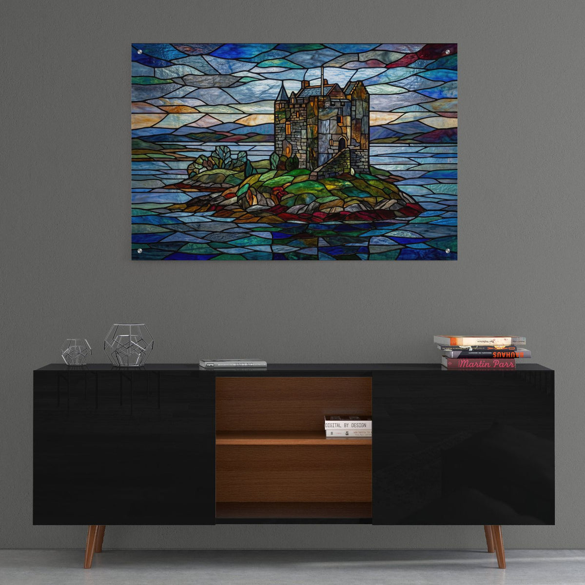 Stained Glass Style Castle Stalker I by Veve - 36x24 acrylic wall art in a room