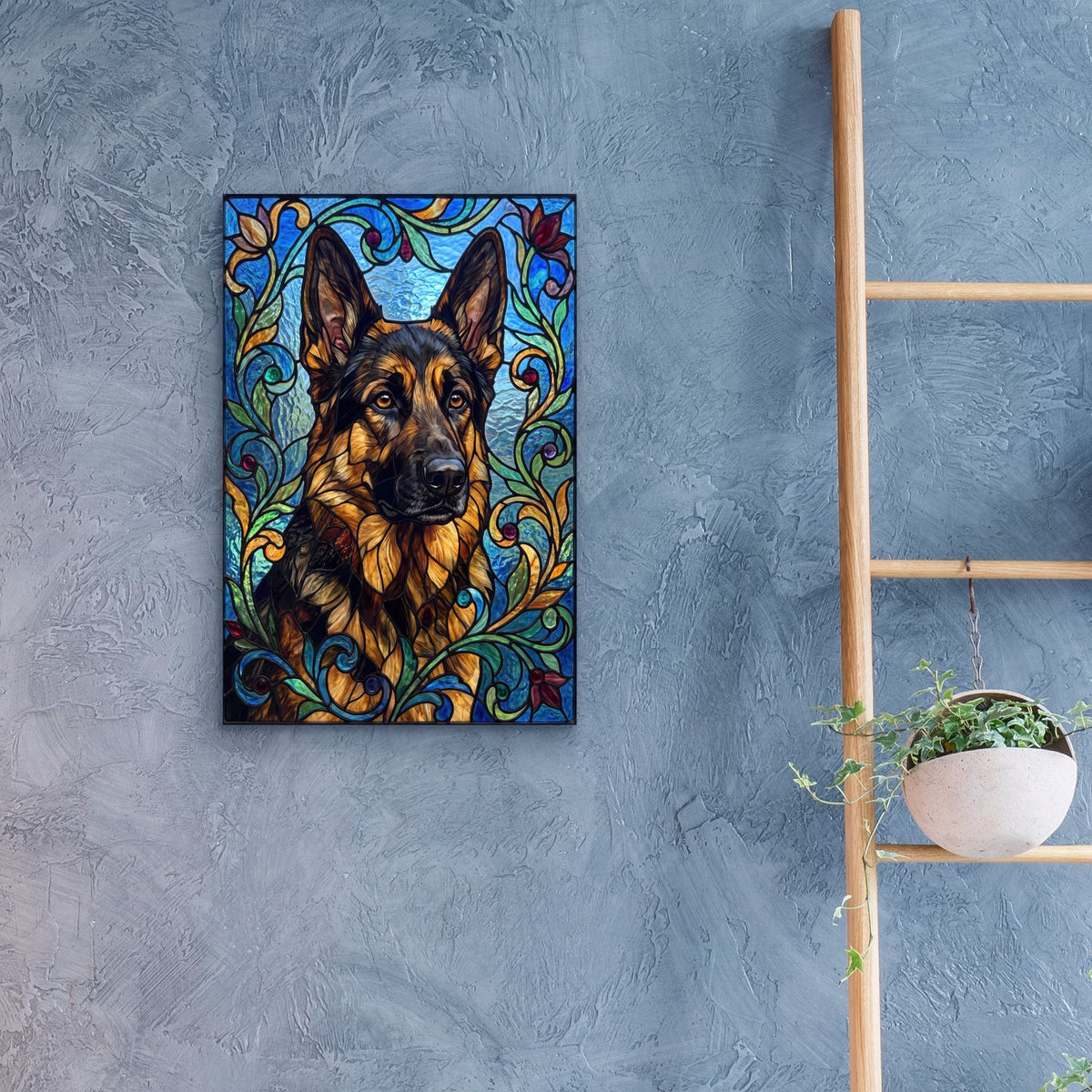 Stained Glass Style German Shepherd by Veve - 16x24 acrylic wall art in a room
