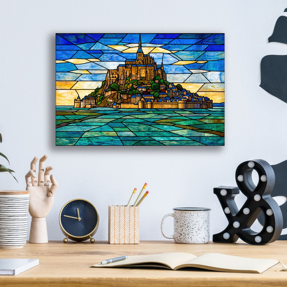Stained Glass Style Mont-Saint Michel II by Veve - 16x12 acrylic wall art in a room