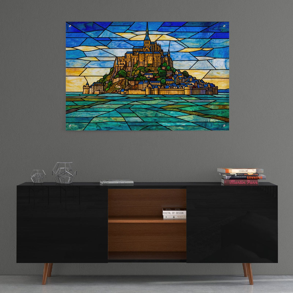 Stained Glass Style Mont-Saint Michel II by Veve - 36x24 acrylic wall art in a room