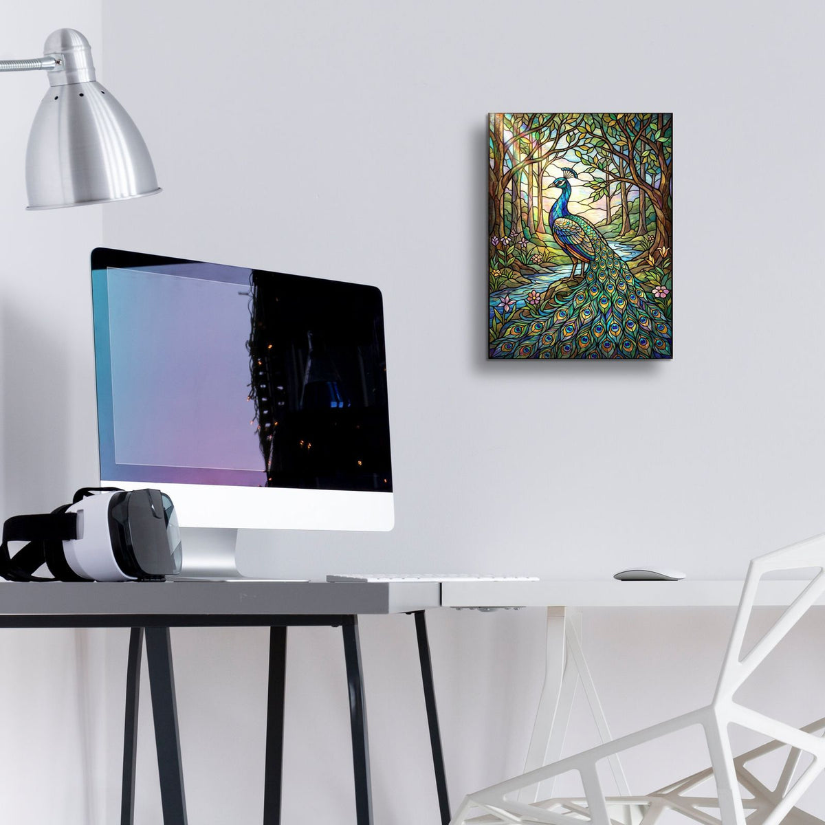 Stained Glass Style Peacock by Veve - 12x16 acrylic wall art in a room