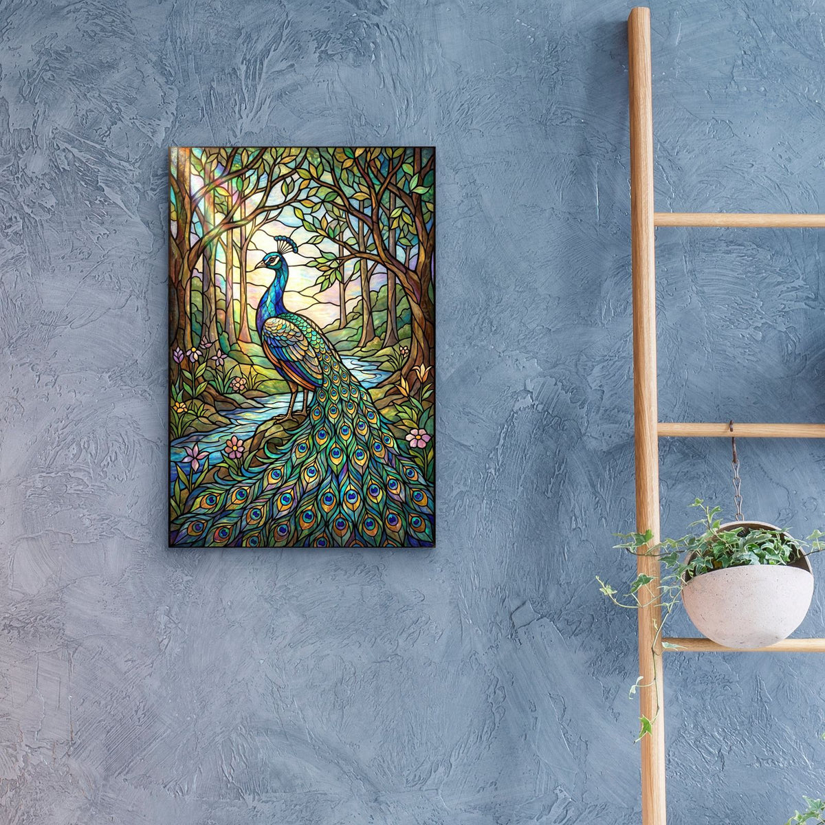 Stained Glass Style Peacock by Veve - 16x24 acrylic wall art in a room